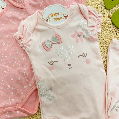 CONJ. DE MALHA 3 PEÇAS - Rena com Lacinho Prateado- Rose e Rosa